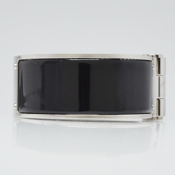 Hermes Black Enamel Enamel Palladium Plated Charniere Wide Bracelet - Picture 2 of 5